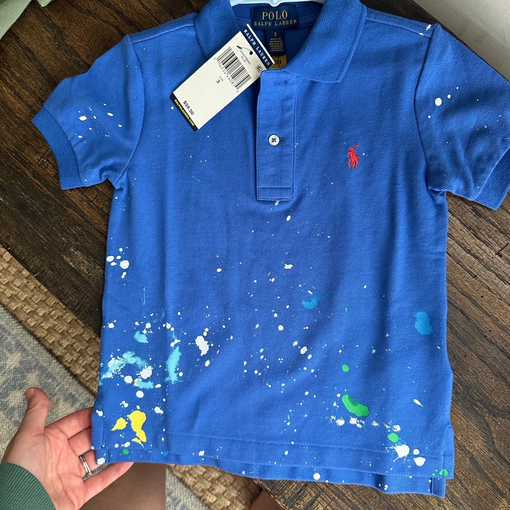 Polo by Ralph Lauren Blue Artistic Paint-Splatter Polo